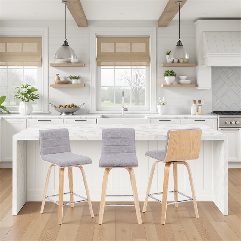 Vienna Counter Height Swivel Bar Stool with Grey Seat & Oak Wood Frame- Set of 2