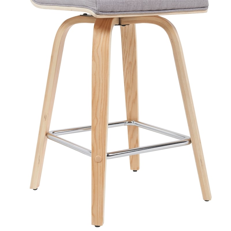 Vienna Counter Height Swivel Bar Stool with Grey Seat & Oak Wood Frame- Set of 2
