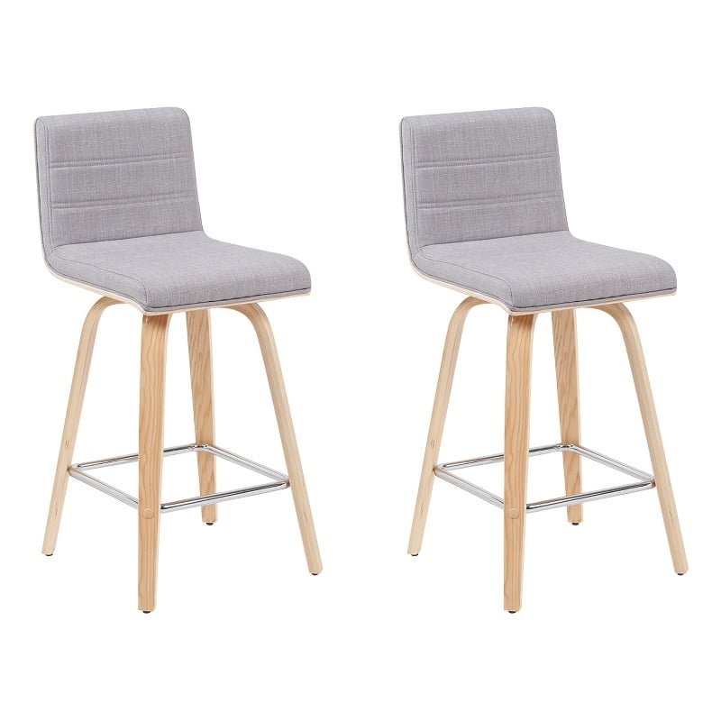 Vienna Counter Height Swivel Bar Stool with Grey Seat & Oak Wood Frame- Set of 2