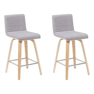 Vienna Counter Height Swivel Bar Stool with Grey Seat & Oak Wood Frame- Set of 2