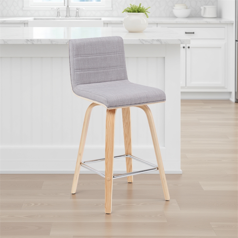 Vienna Counter Height Swivel Bar Stool with Grey Seat & Oak Wood Frame- Set of 3