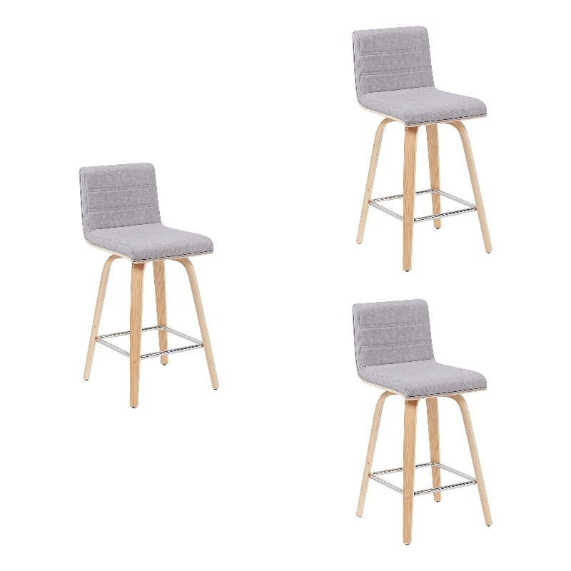 Vienna Counter Height Swivel Bar Stool with Grey Seat & Oak Wood Frame- Set of 3