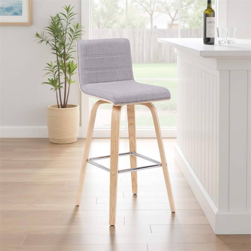 Vienna Swivel Bar Height Stool with Grey Upholstered Seat and Oak Wood Frame