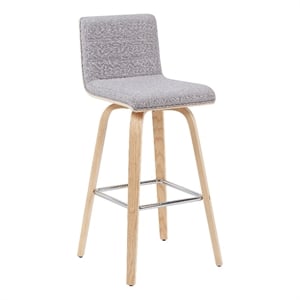 Vienna Swivel Bar Height Stool with Grey Upholstered Seat and Oak Wood Frame