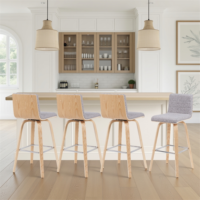 Vienna Swivel Bar Height Stool with Grey Seat/Oak Wood Frame- Set of 4