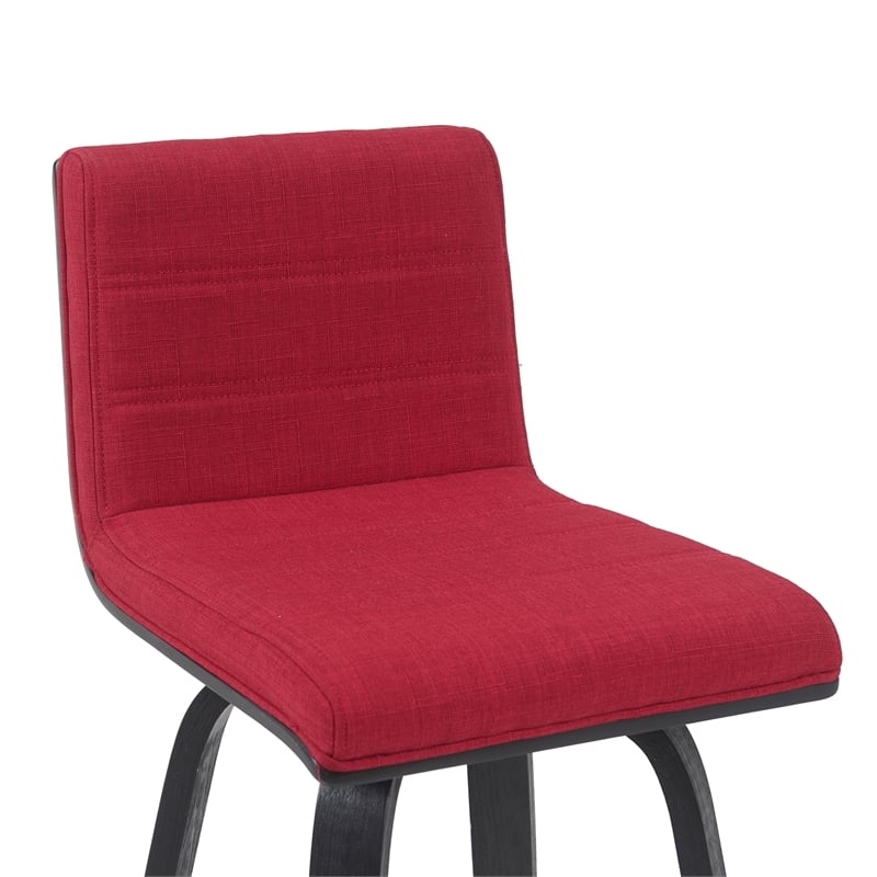 Vienna Swivel Bar Height Stool with Red Upholstered Seat and Brushed Wood Frame
