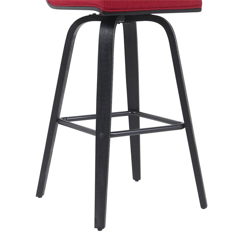 Vienna Swivel Bar Height Stool with Red Upholstered Seat and Brushed Wood Frame