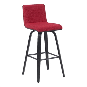 Vienna Swivel Bar Height Stool with Red Upholstered Seat and Brushed Wood Frame