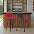 Vienna Swivel Bar Height Stool with Red Seat and Brushed Wood Frame- Set of 2