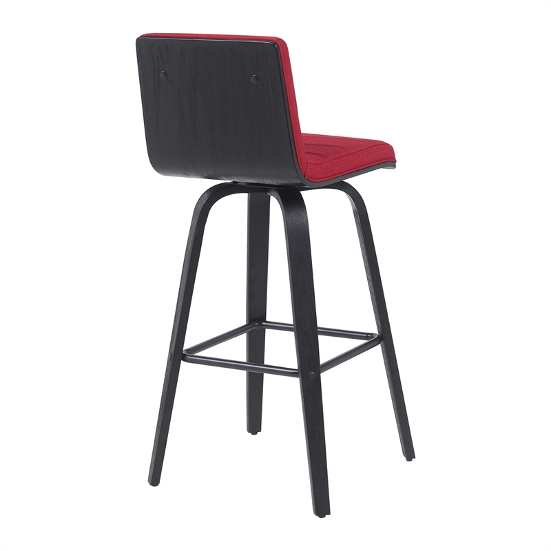 Vienna Swivel Bar Height Stool with Red Seat and Brushed Wood Frame- Set of 2