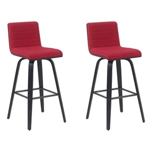 Vienna Swivel Bar Height Stool with Red Seat and Brushed Wood Frame- Set of 2