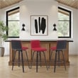 Vienna Swivel Bar Height Stool with Red Seat and Brushed Wood Frame- Set of 3
