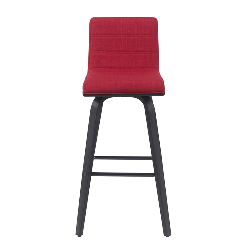 Vienna Swivel Bar Height Stool with Red Seat and Brushed Wood Frame- Set of 3