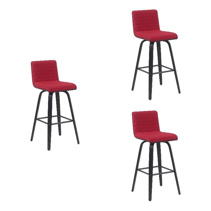 Vienna Swivel Bar Height Stool with Red Seat and Brushed Wood Frame- Set of 3