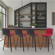 Vienna Swivel Bar Height Stool with Red Seat and Brushed Wood Frame- Set of 4