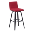 Vienna Swivel Bar Height Stool with Red Seat and Brushed Wood Frame- Set of 4
