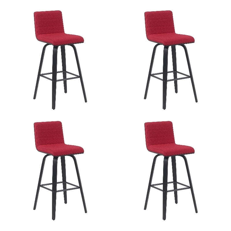 Vienna Swivel Bar Height Stool with Red Seat and Brushed Wood Frame- Set of 4