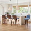 Vienna Counter Height Swivel Bar Stool in Blue Seat and Walnut Wood- Set of 4