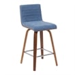 Vienna Counter Height Swivel Bar Stool in Blue Seat and Walnut Wood- Set of 4