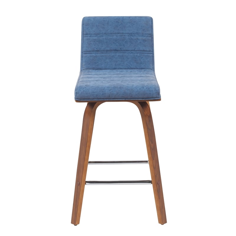 Vienna Counter Height Swivel Bar Stool in Blue Seat and Walnut Wood- Set of 4