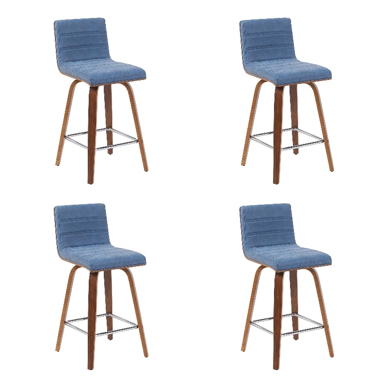 Vienna Counter Height Swivel Bar Stool in Blue Seat and Walnut Wood- Set of 4