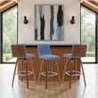 Vienna Swivel Bar Height Stool with Vintage Blue Seat and Walnut-Set of 3