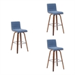 Vienna Swivel Bar Height Stool with Vintage Blue Seat and Walnut-Set of 3