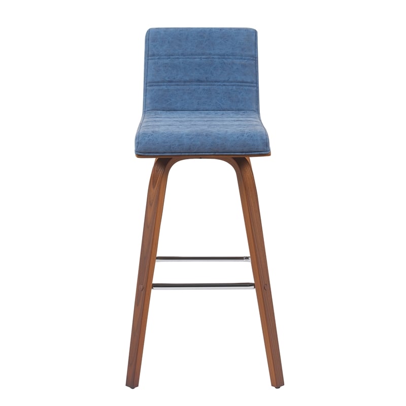 Vienna Swivel Bar Height Stool with Vintage Blue Seat and Walnut Wood- Set of 4