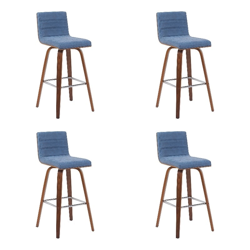Vienna Swivel Bar Height Stool with Vintage Blue Seat and Walnut Wood- Set of 4