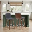 Vienna Counter Height Swivel Bar Stool w/ Black Seat/Walnut Wood Frame- Set of 2