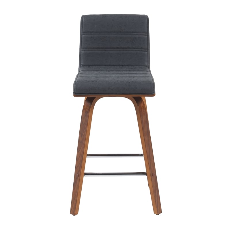 Vienna Counter Height Swivel Bar Stool w/ Black Seat/Walnut Wood Frame- Set of 2