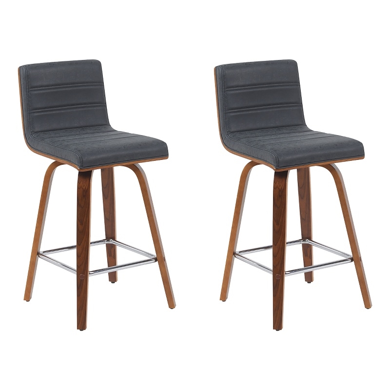 Vienna Counter Height Swivel Bar Stool w/ Black Seat/Walnut Wood Frame- Set of 2