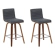 Vienna Counter Height Swivel Bar Stool w/ Black Seat/Walnut Wood Frame- Set of 2