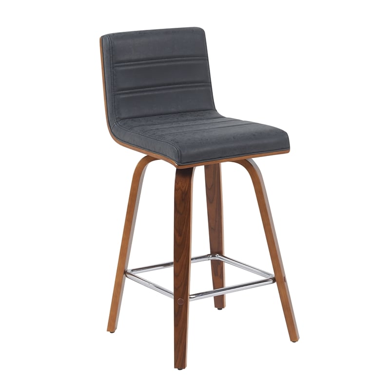 Vienna Counter Height Swivel Bar Stool with Black Seat and Walnut Wood- Set of 3