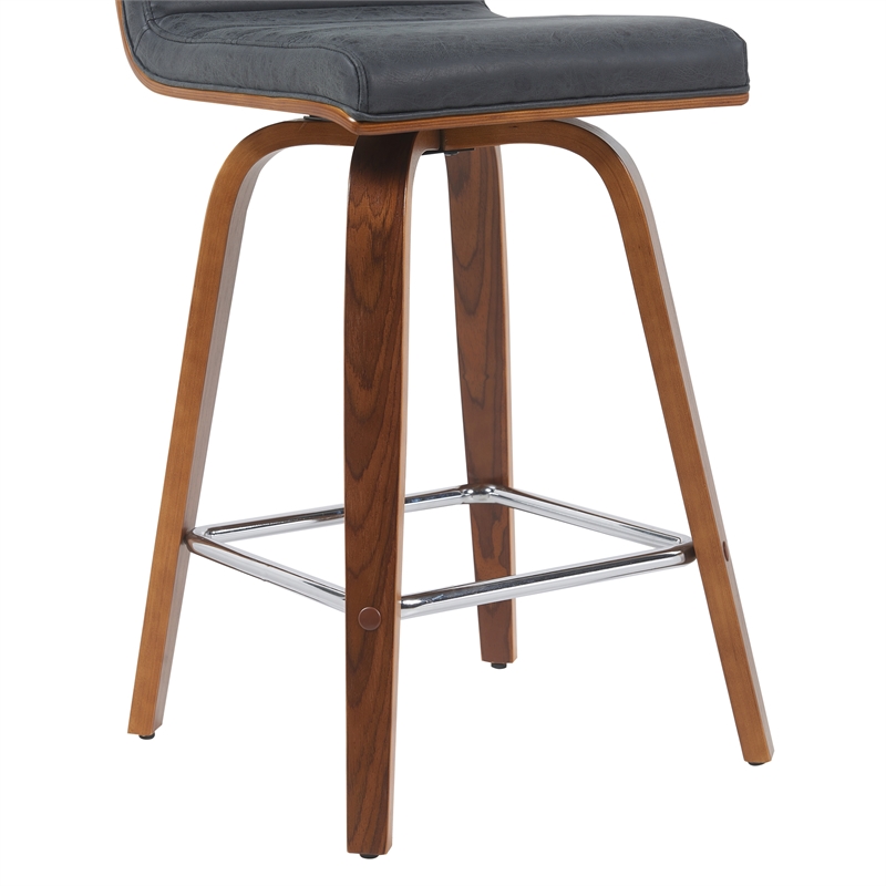 Vienna Counter Height Swivel Bar Stool with Black Seat and Walnut Wood- Set of 3