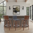 Vienna Swivel Bar Height Stool with Black Seat and Walnut Wood Frame- Set of 3
