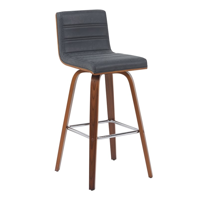 Vienna Swivel Bar Height Stool with Black Seat and Walnut Wood Frame- Set of 3