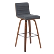 Vienna Swivel Bar Height Stool with Black Seat and Walnut Wood Frame- Set of 3