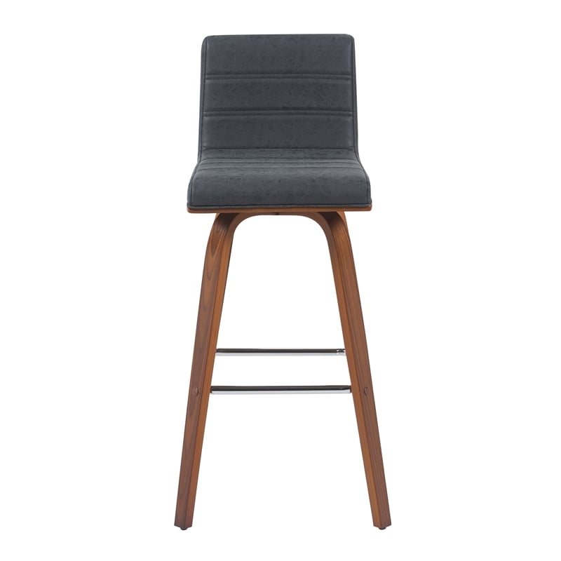 Vienna Swivel Bar Height Stool with Black Seat and Walnut Wood Frame- Set of 3