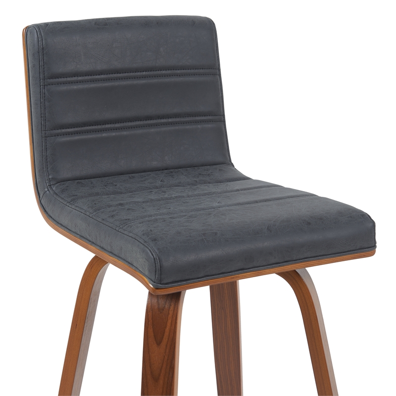 Vienna Swivel Bar Height Stool with Black Seat and Walnut Wood Frame- Set of 3