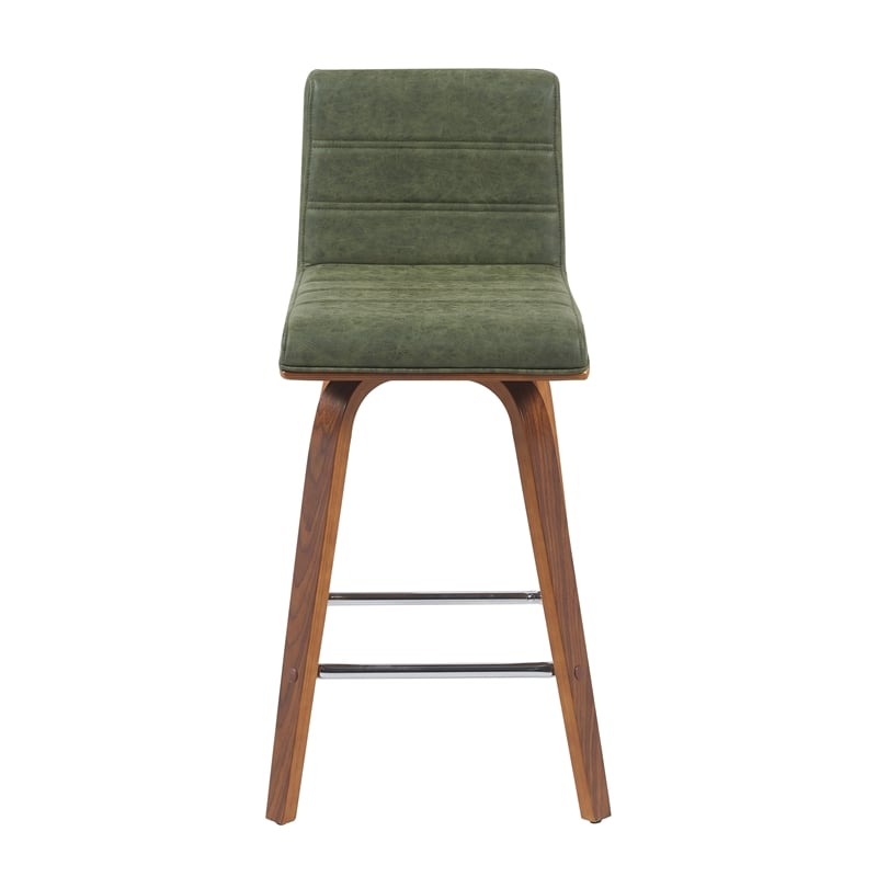 Vienna Counter Height Swivel Bar Stool - Vintage Green Seat/Walnut Wood-Set of 3