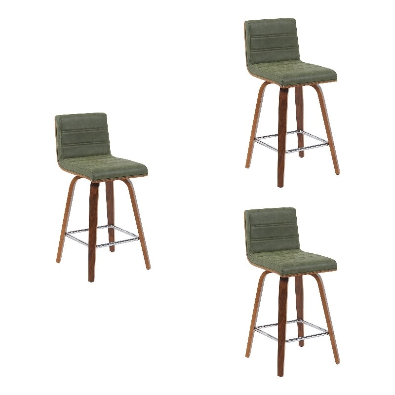 Vienna Counter Height Swivel Bar Stool - Vintage Green Seat/Walnut Wood-Set of 3