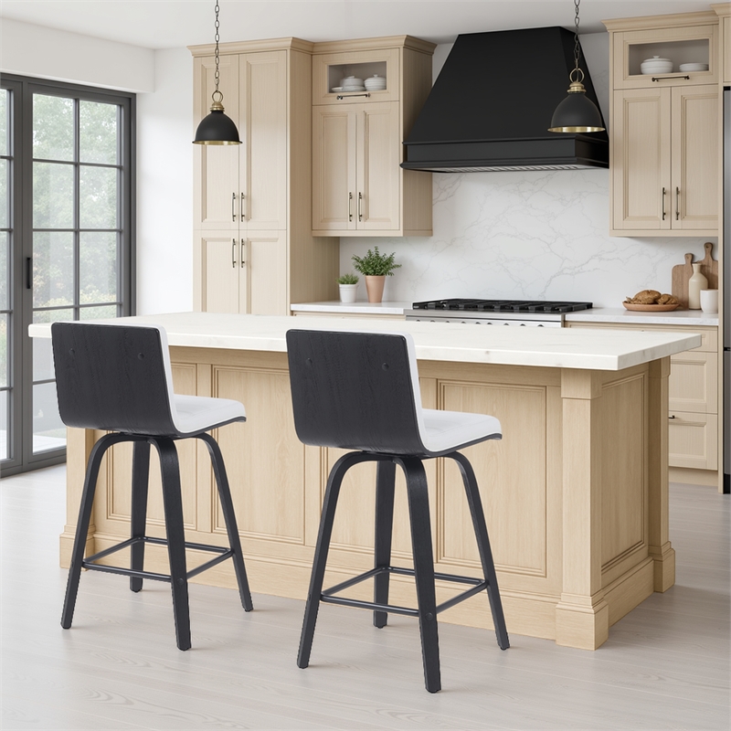 Vienna Counter Height Swivel Bar Stool w/ Snow White Faux Leather/Black-Set of 2