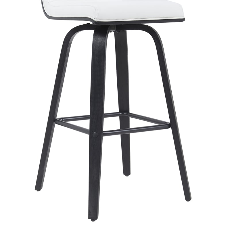 Vienna Swivel Bar Height Stool with Snow White Faux Leather Seat/Black- Set of 2