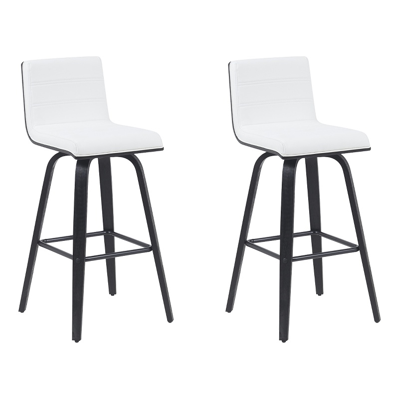 Vienna Swivel Bar Height Stool with Snow White Faux Leather Seat/Black- Set of 2