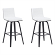 Vienna Swivel Bar Height Stool with Snow White Faux Leather Seat/Black- Set of 2