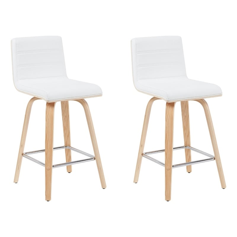 Vienna Counter Height Swivel Bar Stool w/ White Faux Leather Seat & Oak-Set of 2