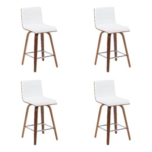 Vienna Counter Height Swivel Bar Stool with Snow Faux Leather & Walnut- Set of 4