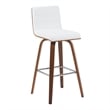 Vienna Swivel Bar Height Stool with Snow White Faux Leather Seat/Walnut-Set of 2