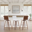 Vienna Swivel Bar Height Stool w/ Snow White Faux Leather Seat & Walnut-Set of 3